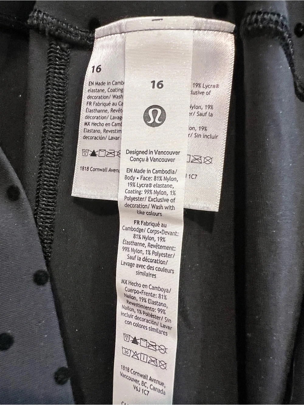 Lululemon athletica Black Polka-FLOCK Leggings with Size Tag 16